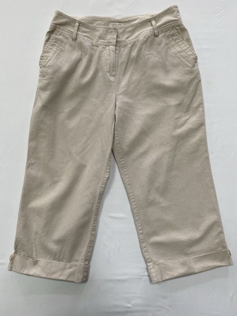 Christopher & Banks Linen Blend Cropped Pants - Tan Beige Size 12 Cottagecore